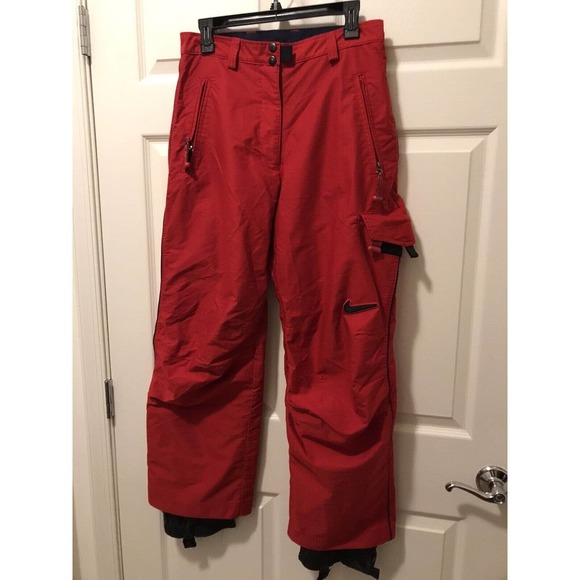 Women's NIKE ACG Snow Pants, Size 8-10, Red Orange with Blue Piping - Picture 6 of 16